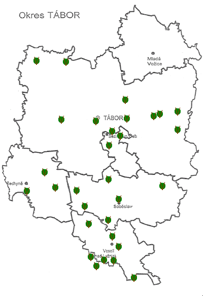 Mapa zvláště chráněných území Táborska